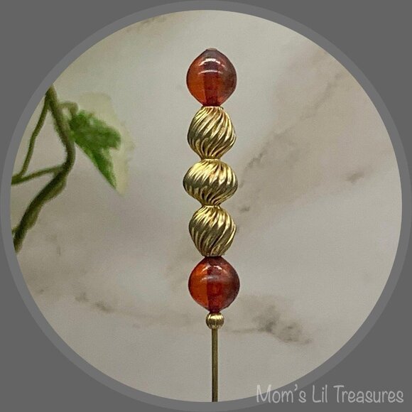 Red Orange And Gold Textured - 8” • Hatpin - Stick Pin • 4/2 - Picture 1 of 11